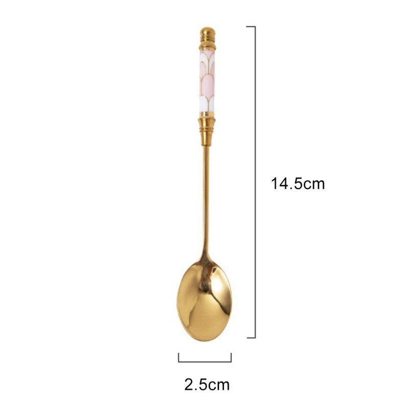 Kitchen Dessert Spoon Stainless Steel Coffee Milk Spoon With Ceramic Long Handle Spoon Gold-plated Dessert Spoon - DunbiBeauty, LLC