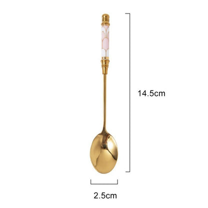 Kitchen Dessert Spoon Stainless Steel Coffee Milk Spoon With Ceramic Long Handle Spoon Gold-plated Dessert Spoon - DunbiBeauty, LLC