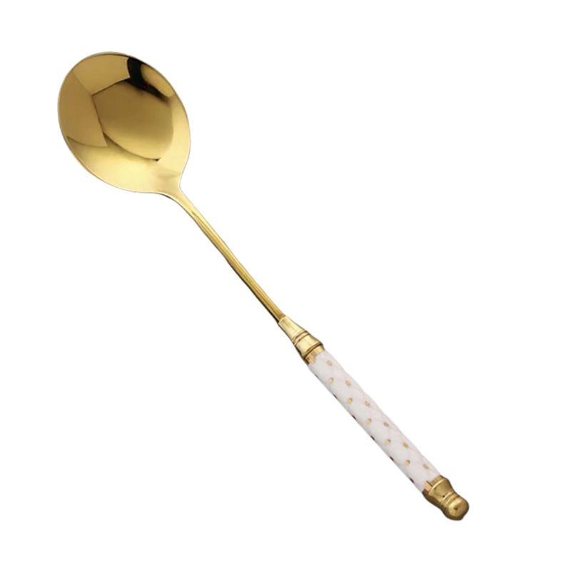 Kitchen Dessert Spoon Stainless Steel Coffee Milk Spoon With Ceramic Long Handle Spoon Gold-plated Dessert Spoon - DunbiBeauty, LLC