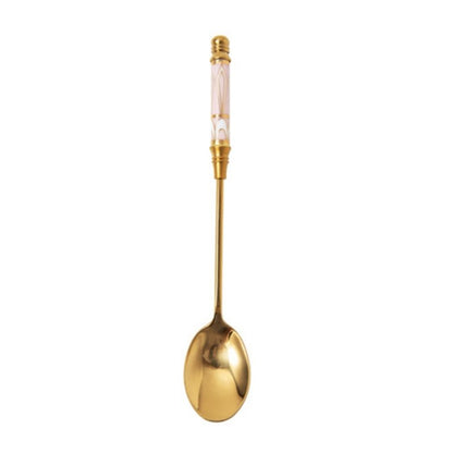 Kitchen Dessert Spoon Stainless Steel Coffee Milk Spoon With Ceramic Long Handle Spoon Gold-plated Dessert Spoon - DunbiBeauty, LLC