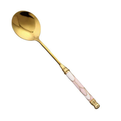 Kitchen Dessert Spoon Stainless Steel Coffee Milk Spoon With Ceramic Long Handle Spoon Gold-plated Dessert Spoon - DunbiBeauty, LLC