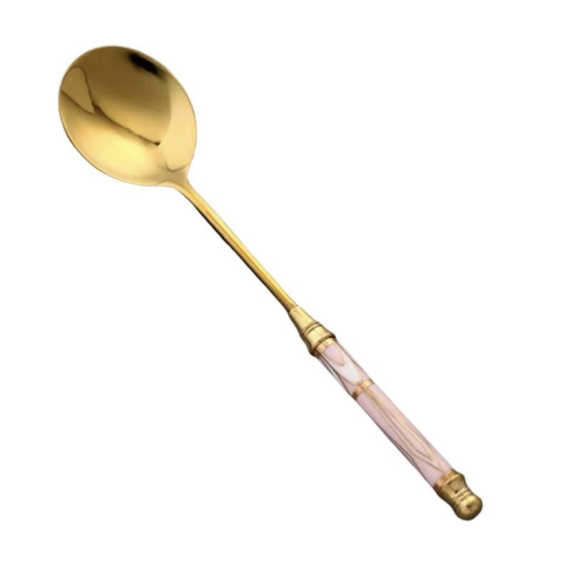 Kitchen Dessert Spoon Stainless Steel Coffee Milk Spoon With Ceramic Long Handle Spoon Gold-plated Dessert Spoon - DunbiBeauty, LLC