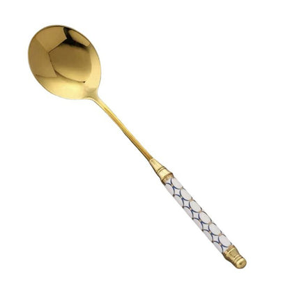 Kitchen Dessert Spoon Stainless Steel Coffee Milk Spoon With Ceramic Long Handle Spoon Gold-plated Dessert Spoon - DunbiBeauty, LLC