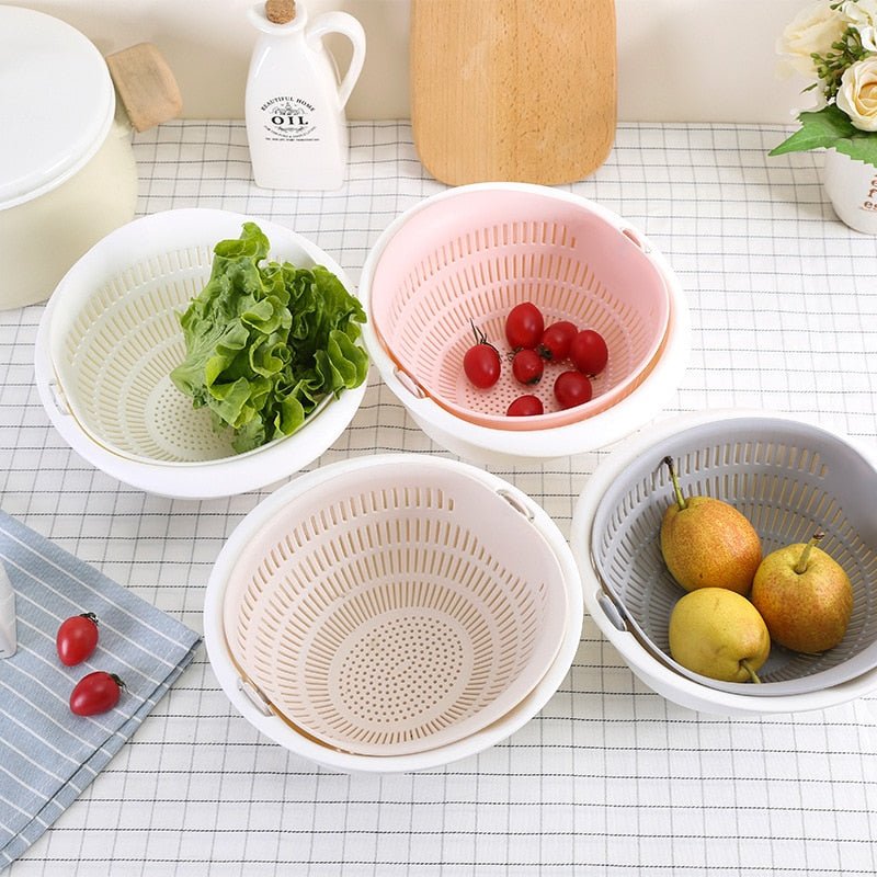 Kitchen Drain Basket Bowl Rice Washing Colander Basket Strainer Noodles Vegetable Fruit Double Drain Storage Basket Kitchen Tool - DunbiBeauty, LLC