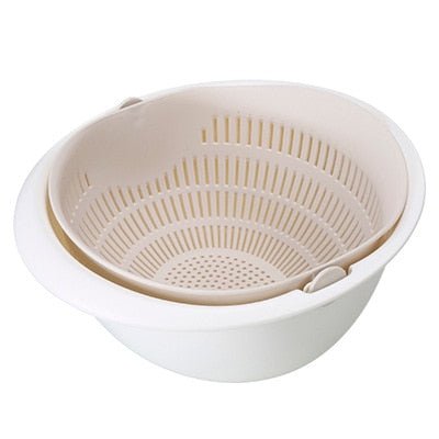 Kitchen Drain Basket Bowl Rice Washing Colander Basket Strainer Noodles Vegetable Fruit Double Drain Storage Basket Kitchen Tool - DunbiBeauty, LLC