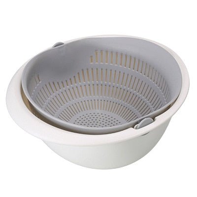 Kitchen Drain Basket Bowl Rice Washing Colander Basket Strainer Noodles Vegetable Fruit Double Drain Storage Basket Kitchen Tool - DunbiBeauty, LLC