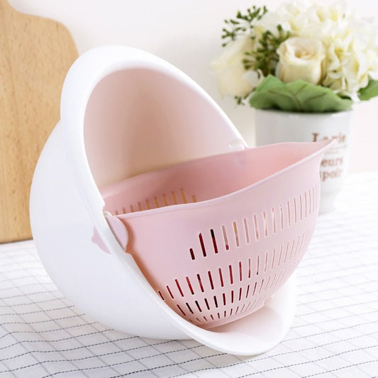 Kitchen Drain Basket Bowl Rice Washing Colander Basket Strainer Noodles Vegetable Fruit Double Drain Storage Basket Kitchen Tool - DunbiBeauty, LLC