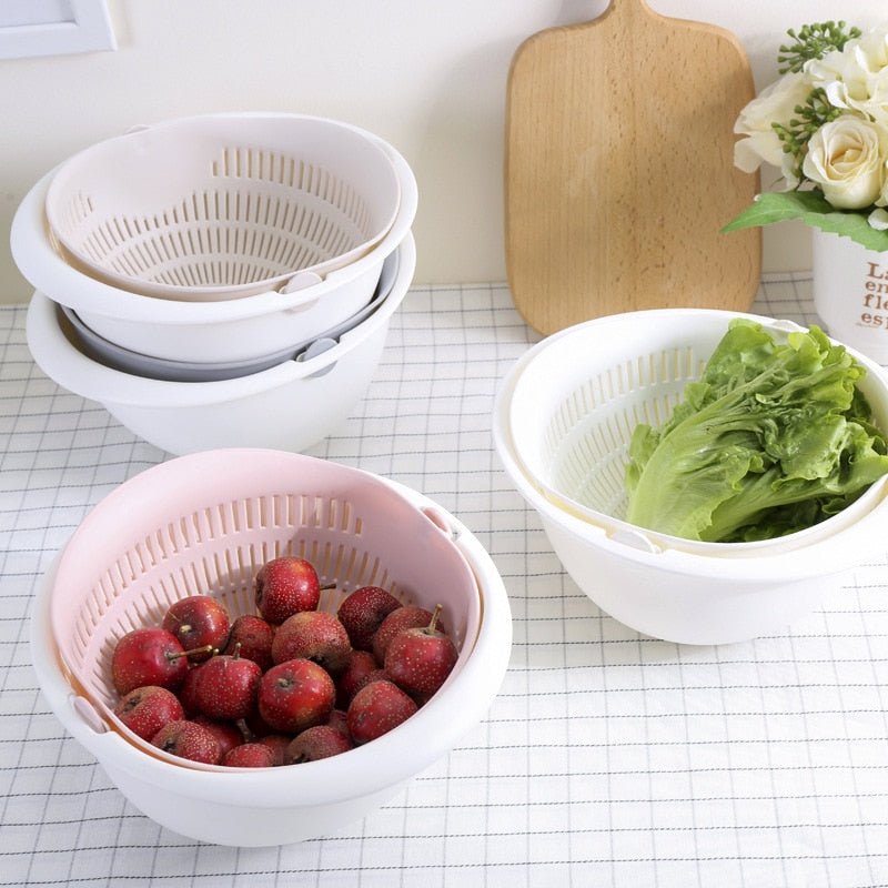 Kitchen Drain Basket Bowl Rice Washing Colander Basket Strainer Noodles Vegetable Fruit Double Drain Storage Basket Kitchen Tool - DunbiBeauty, LLC