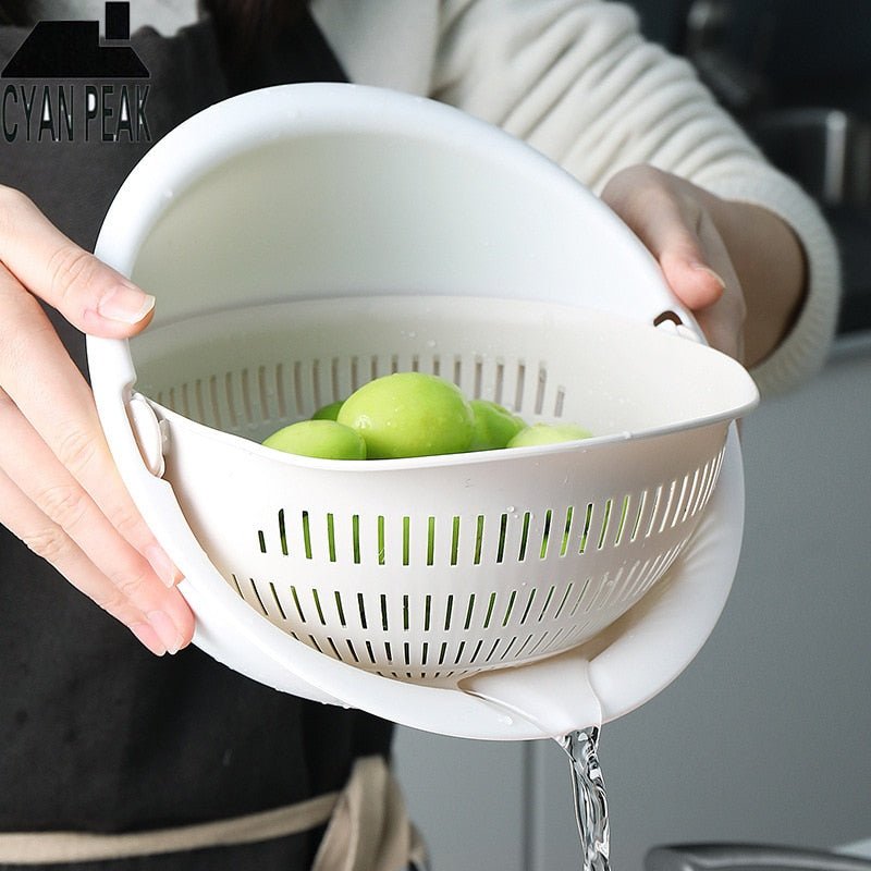 Kitchen Drain Basket Bowl Rice Washing Colander Basket Strainer Noodles Vegetable Fruit Double Drain Storage Basket Kitchen Tool - DunbiBeauty, LLC