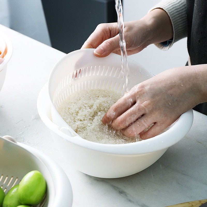 Kitchen Drain Basket Bowl Rice Washing Colander Basket Strainer Noodles Vegetable Fruit Double Drain Storage Basket Kitchen Tool - DunbiBeauty, LLC