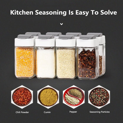 Kitchen Jars For Spices Rotating Glass Cruet Seasoning Jar Set BBQ Pepper Salt Shakers Paprika Bottle Kitchen Storage Rack Jar - DunbiBeauty, LLC