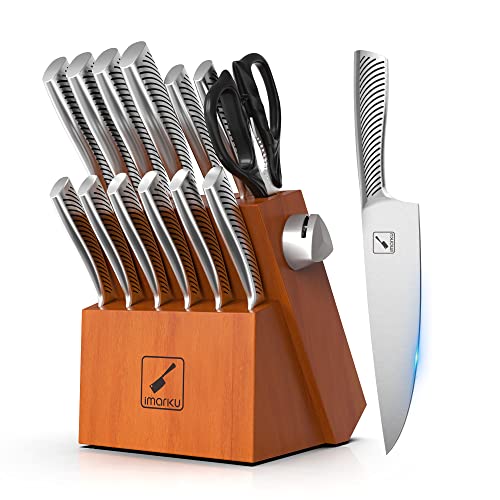 Kitchen Knife Set with Block, imarku 14-Piece High Carbon Stainless Steel Knife Set, Dishwasher Safe Kitchen Knives, Chef Knife Set with Built-in Sharpener, Ergonomic Handle - DunbiBeauty, LLC