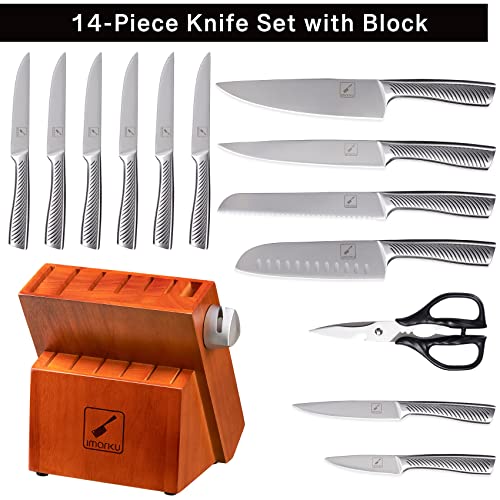 Kitchen Knife Set with Block, imarku 14-Piece High Carbon Stainless Steel Knife Set, Dishwasher Safe Kitchen Knives, Chef Knife Set with Built-in Sharpener, Ergonomic Handle - DunbiBeauty, LLC