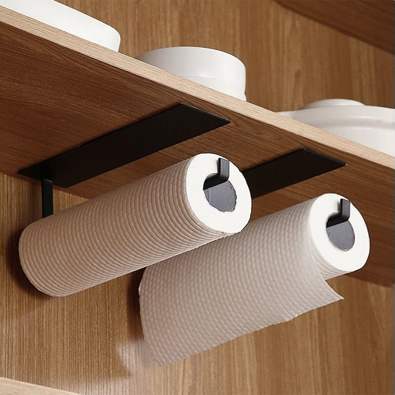 Kitchen Self-Adhesive Roll Rack Paper Towel Holder Tissue Hanger Rack Nail-Free Cabinet Shelf Sundries Accessories - DunbiBeauty, LLC