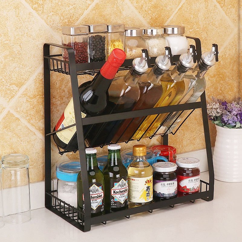 Kitchen Three Layer Metal Spice Storage Rack Spice Sauce Bottle Storage Large Capacity Multi-function Shelf Kitchens Supplies - DunbiBeauty, LLC