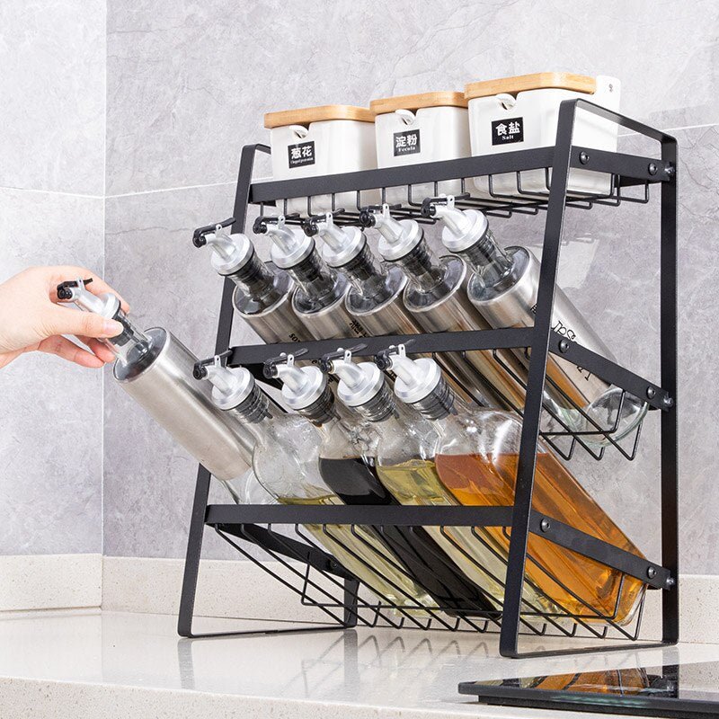 Kitchen Three Layer Metal Spice Storage Rack Spice Sauce Bottle Storage Large Capacity Multi-function Shelf Kitchens Supplies - DunbiBeauty, LLC