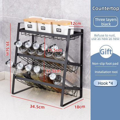 Kitchen Three Layer Metal Spice Storage Rack Spice Sauce Bottle Storage Large Capacity Multi-function Shelf Kitchens Supplies - DunbiBeauty, LLC