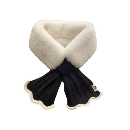 Knitted Wool Scarf Faux Rabbit Fur - DunbiBeauty, LLC