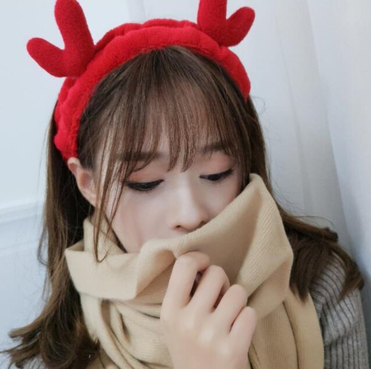 Korean version of cute selling antlers wash face with Japanese soft plush Christmas moose headband hair band hair accessories - DunbiBeauty, LLC