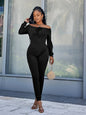 Lace-Up Off-Shoulder Long Sleeve Jumpsuit - DunbiBeauty, LLC