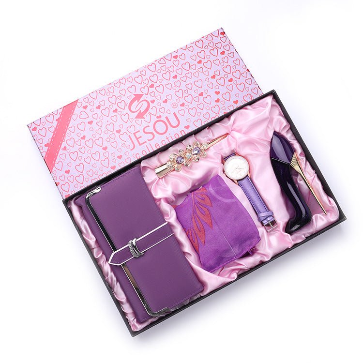 Ladie's Ultimate Gift Set with Wallet, Perfume, Silk Scarf and Hair Pin - DunbiBeauty, LLC