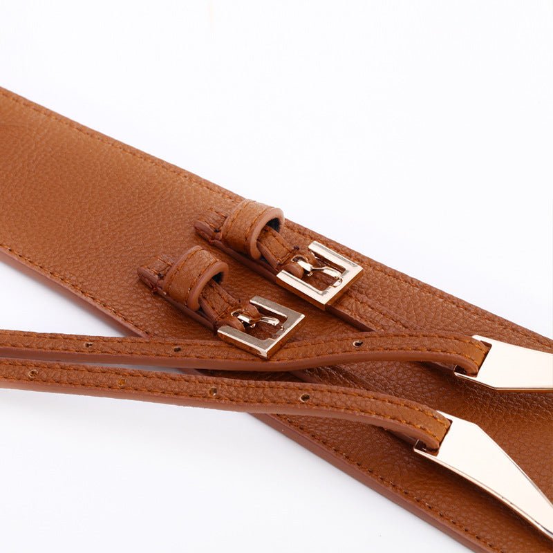 Leather Slant with Reverse Buckle Waist Belt - DunbiBeauty, LLC