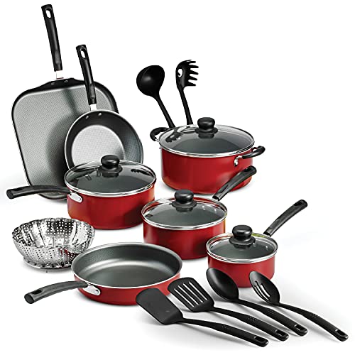 LEGENDARY-YES 18 Piece Nonstick Pots & Pans Cookware Set Kitchen Kitchenware Cooking NEW (RED) - DunbiBeauty, LLC