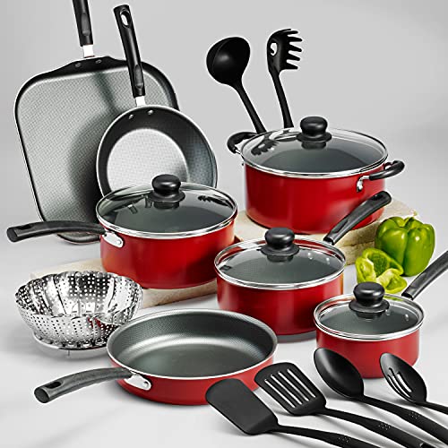 LEGENDARY-YES 18 Piece Nonstick Pots & Pans Cookware Set Kitchen Kitchenware Cooking NEW (RED) - DunbiBeauty, LLC