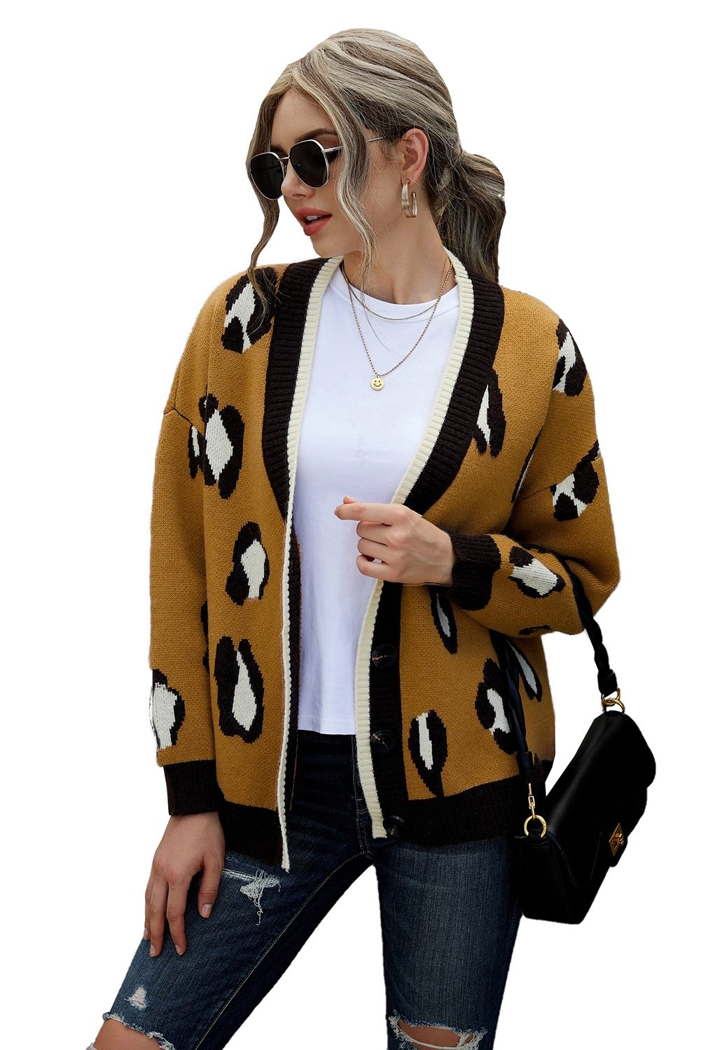 Leopard Buttoned Open Front Knitted Sweater - DunbiBeauty, LLC