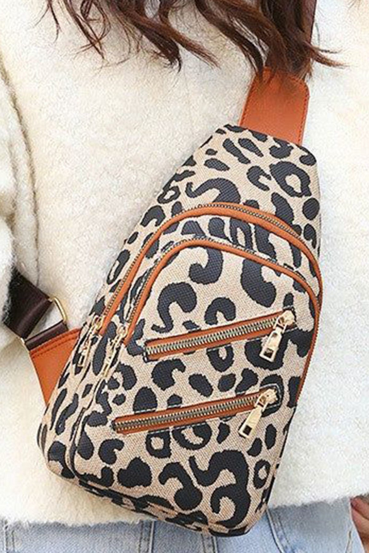 Leopard Leopard Print Multi-Zip Inclined Shoulder Bag - DunbiBeauty, LLC