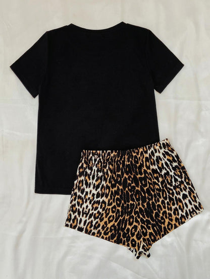 Leopard Lip Graphic Top and Shorts Lounge Set - DunbiBeauty, LLC