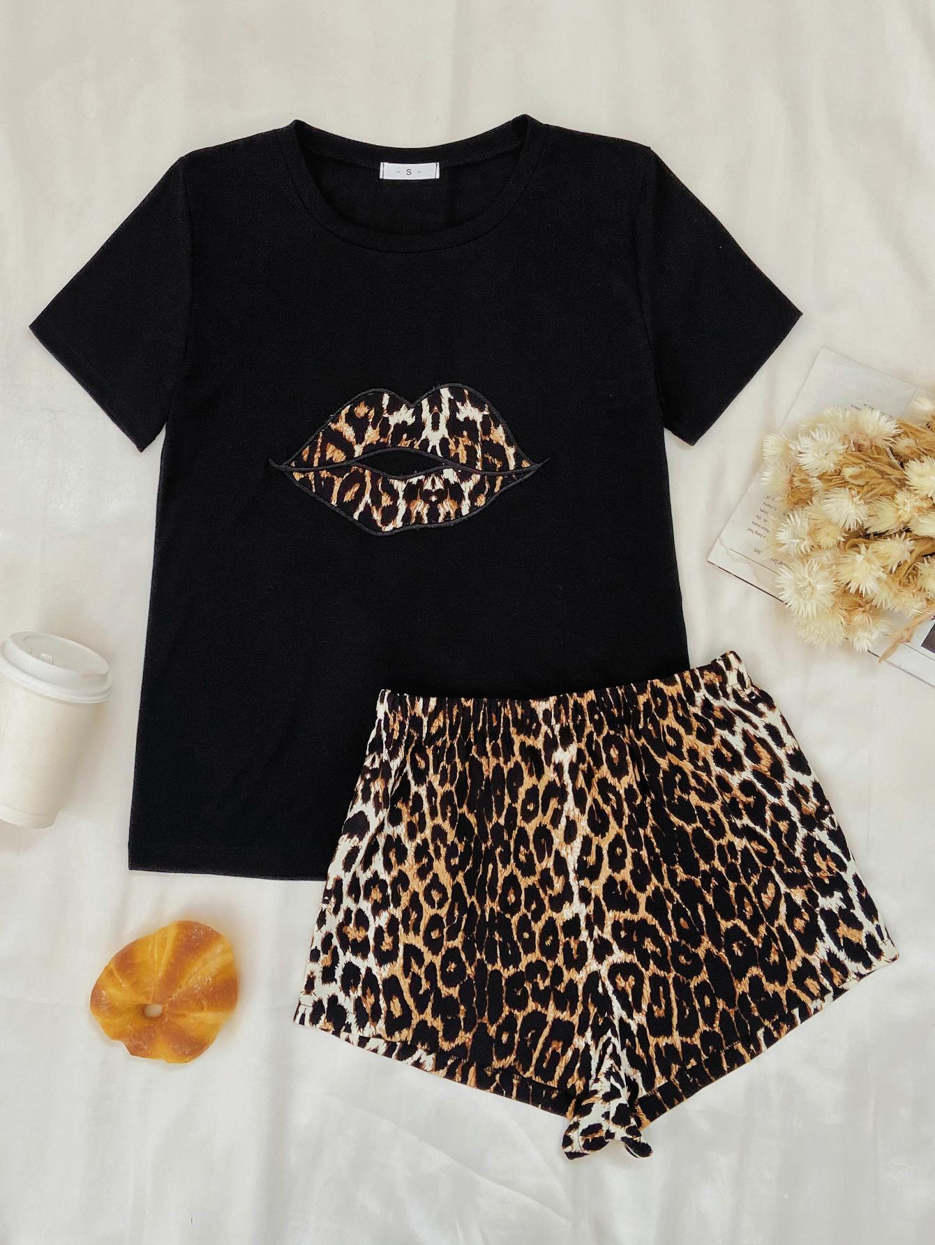 Leopard Lip Graphic Top and Shorts Lounge Set - DunbiBeauty, LLC