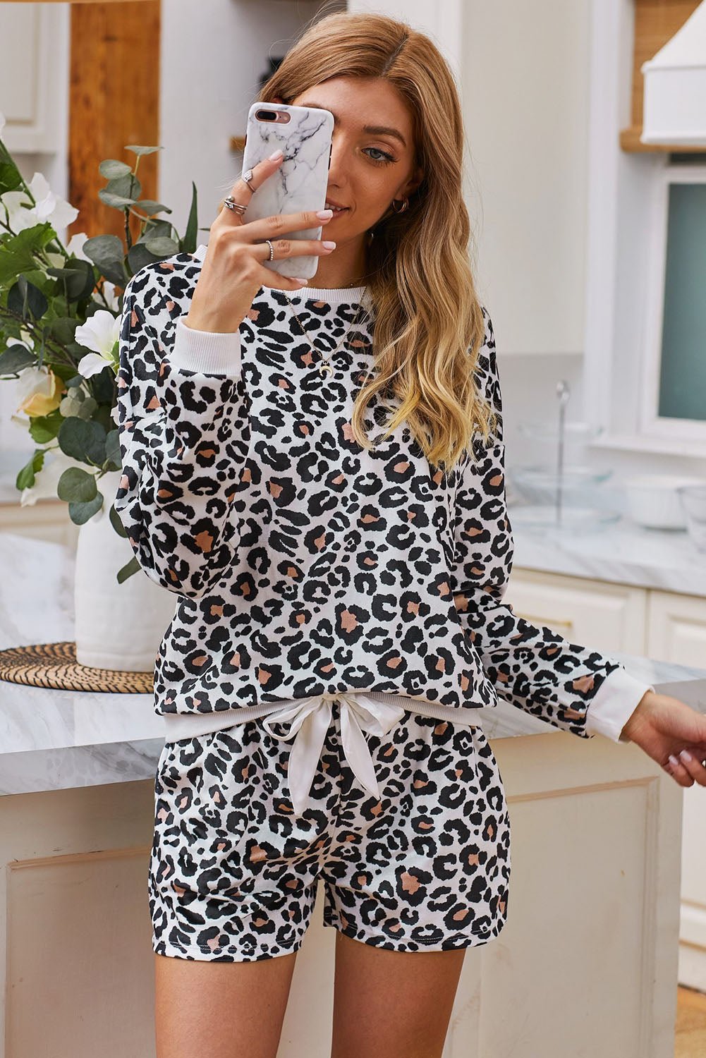 Leopard Long Sleeve Shorts Lounge Set - DunbiBeauty, LLC