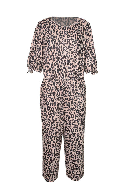 Leopard Print Cut-Out Half Sleeve Plus Size Jumpsuit - DunbiBeauty, LLC