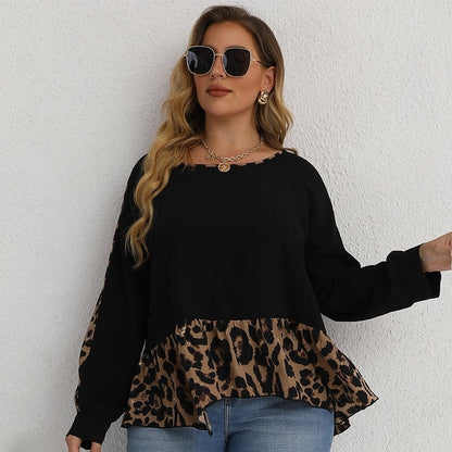 Leopard Print Plus Size Long-Sleeved Women's Blouse - DunbiBeauty, LLC