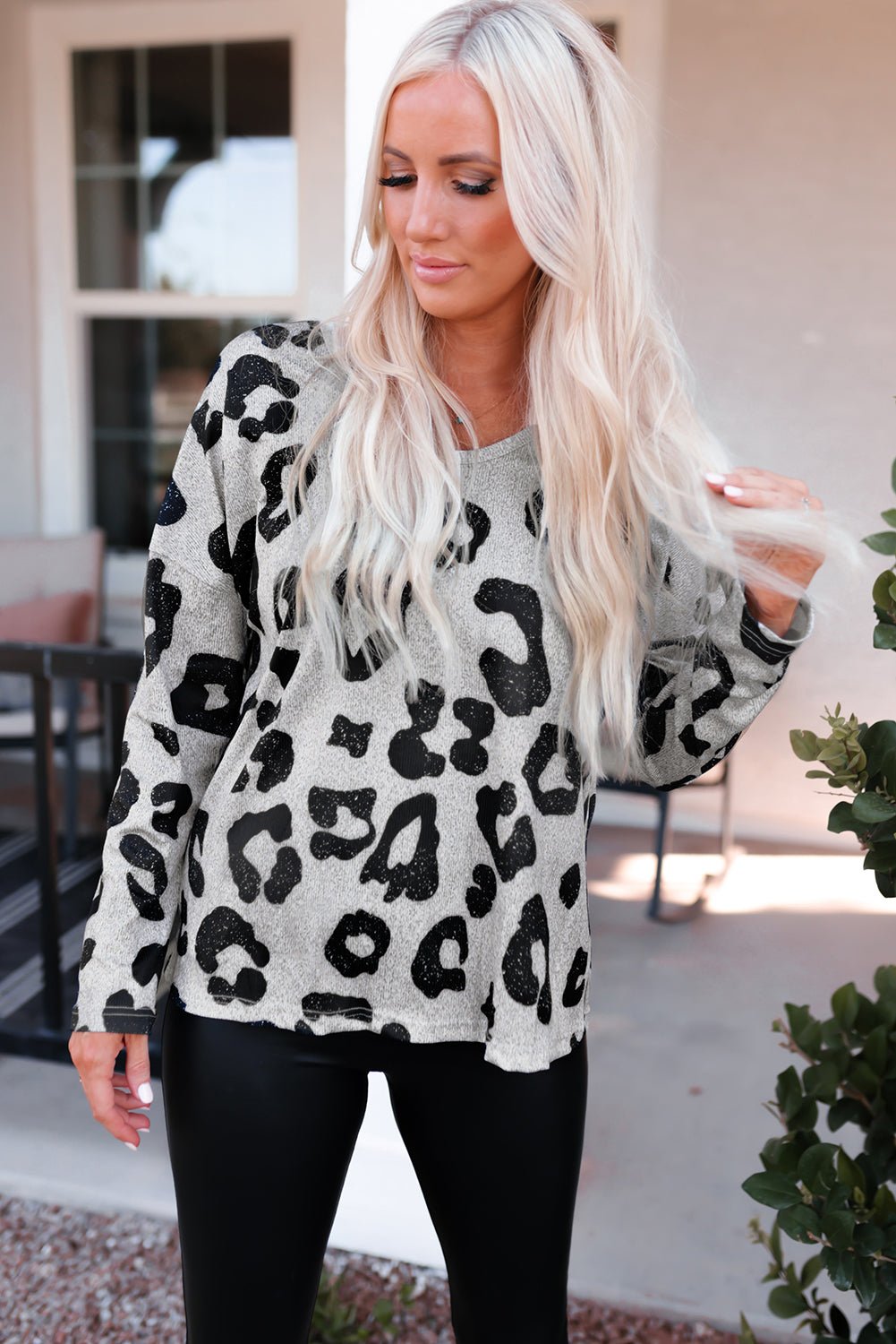 Leopard Round Neck Dropped Shoulder Top - DunbiBeauty, LLC