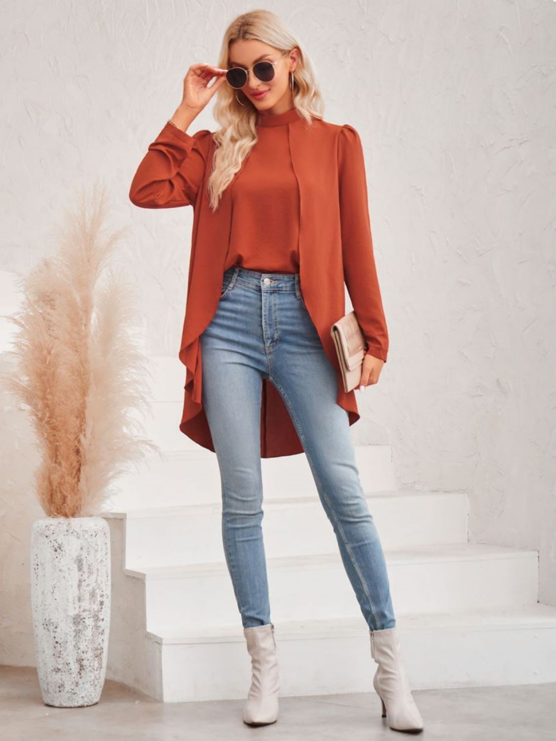 Long Puff Sleeve High-Low Blouse - DunbiBeauty, LLC