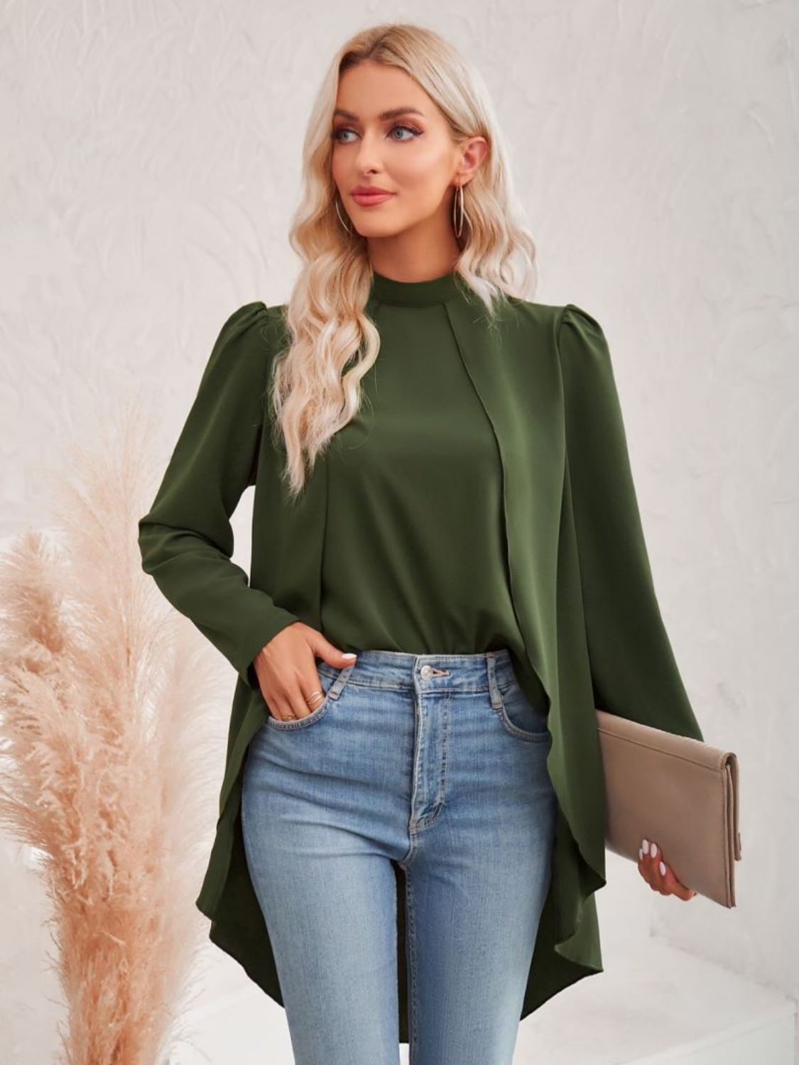 Long Puff Sleeve High-Low Blouse - DunbiBeauty, LLC