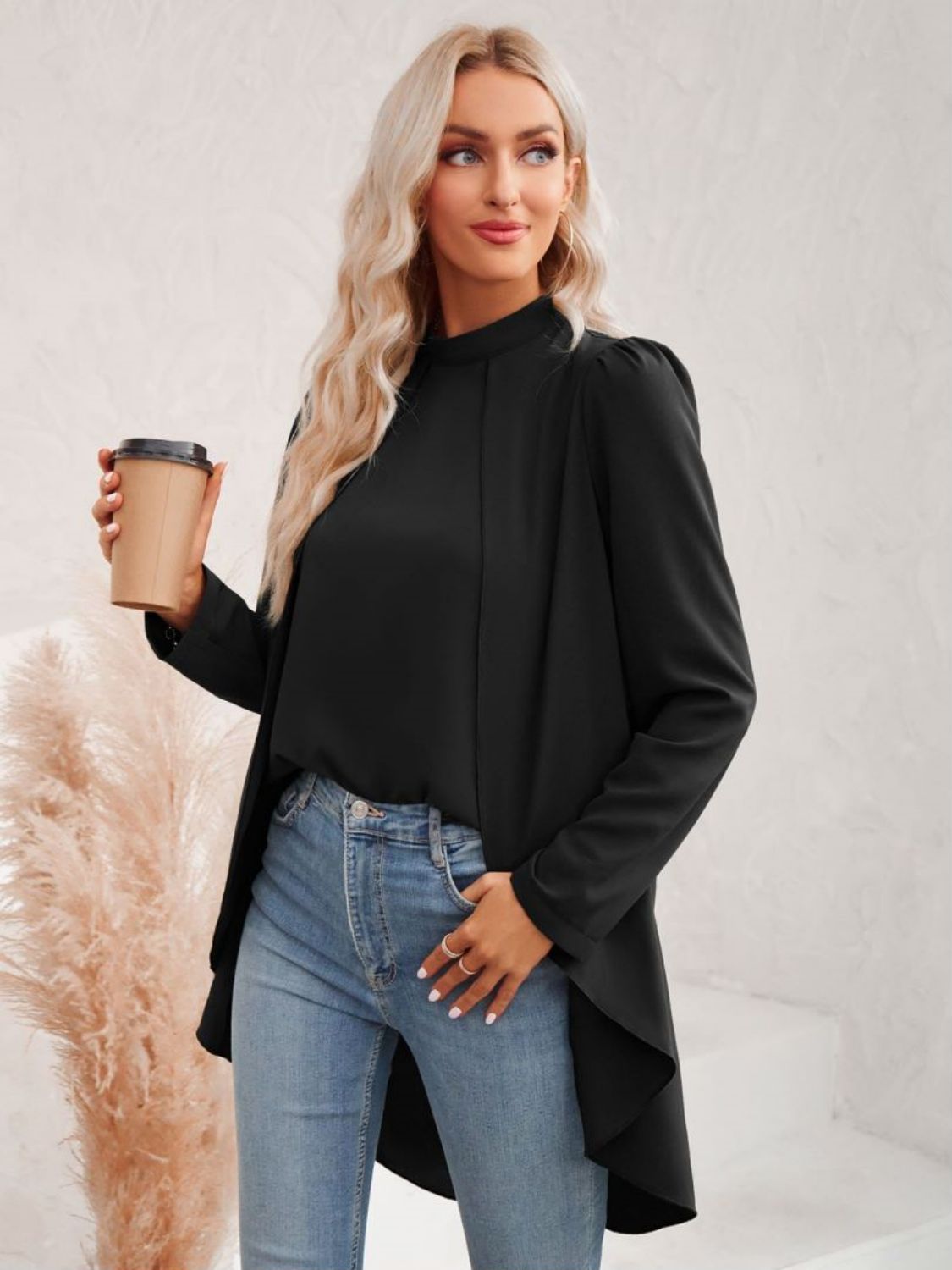 Long Puff Sleeve High-Low Blouse - DunbiBeauty, LLC