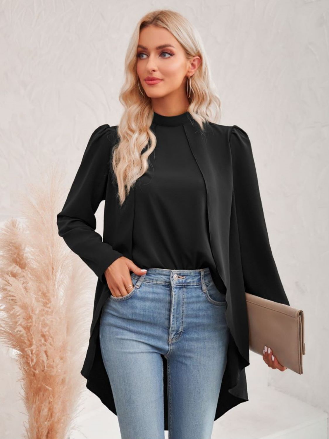 Long Puff Sleeve High-Low Blouse - DunbiBeauty, LLC