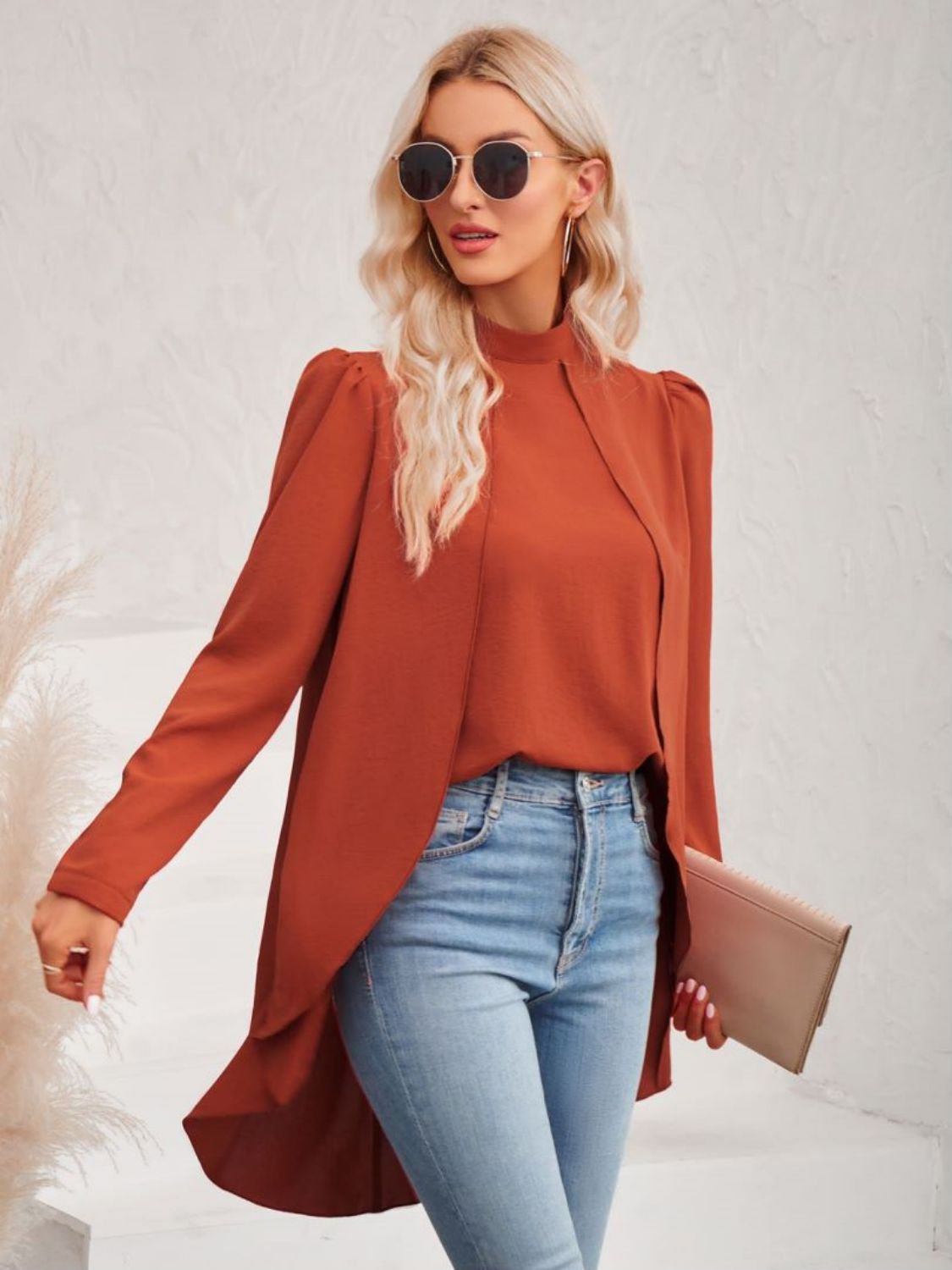 Long Puff Sleeve High-Low Blouse - DunbiBeauty, LLC