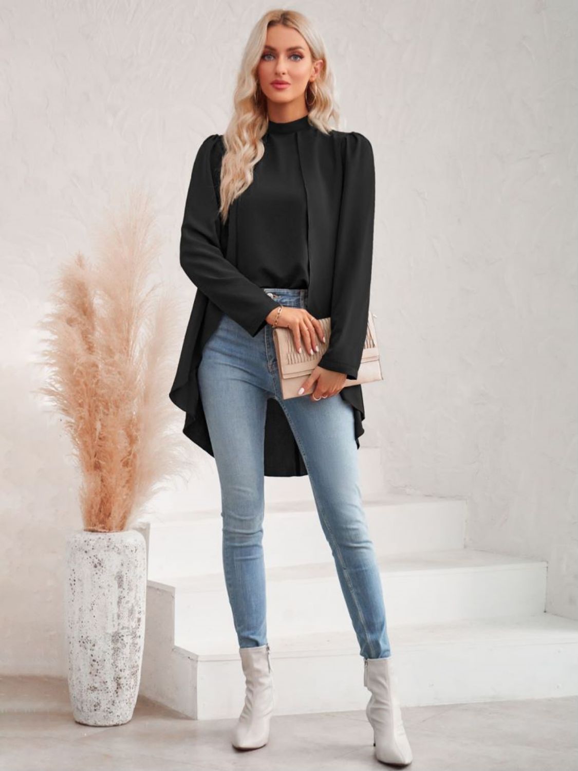 Long Puff Sleeve High-Low Blouse - DunbiBeauty, LLC