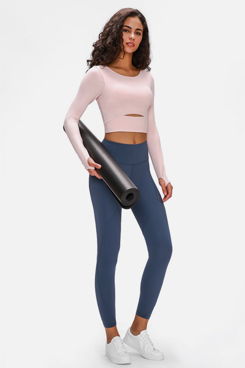 Long Sleeve Cropped Top With Sports Strap - DunbiBeauty, LLC