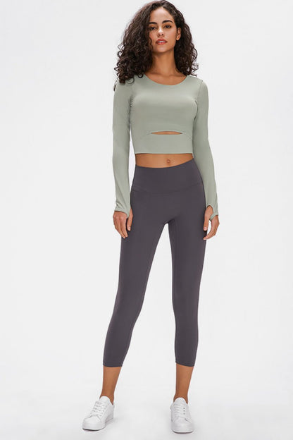 Long Sleeve Cropped Top With Sports Strap - DunbiBeauty, LLC