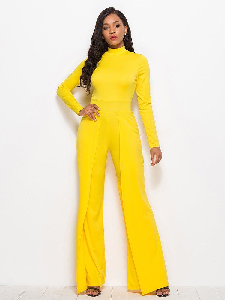 Long Sleeve Mock Neck Wide Leg Jumpsuit - DunbiBeauty, LLC