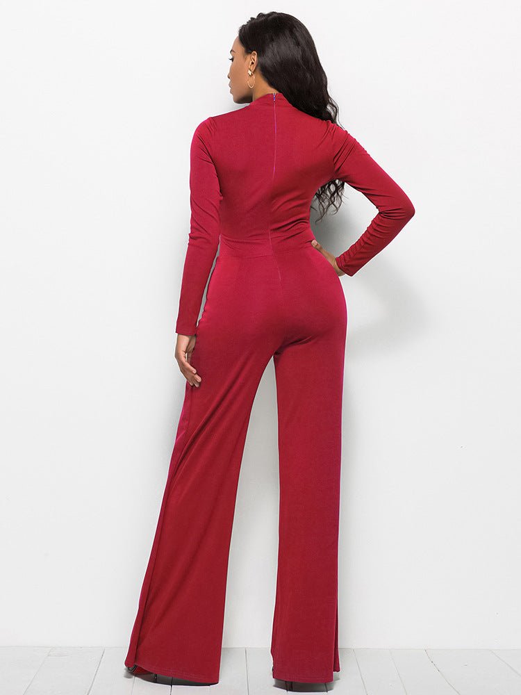 Long Sleeve Mock Neck Wide Leg Jumpsuit - DunbiBeauty, LLC