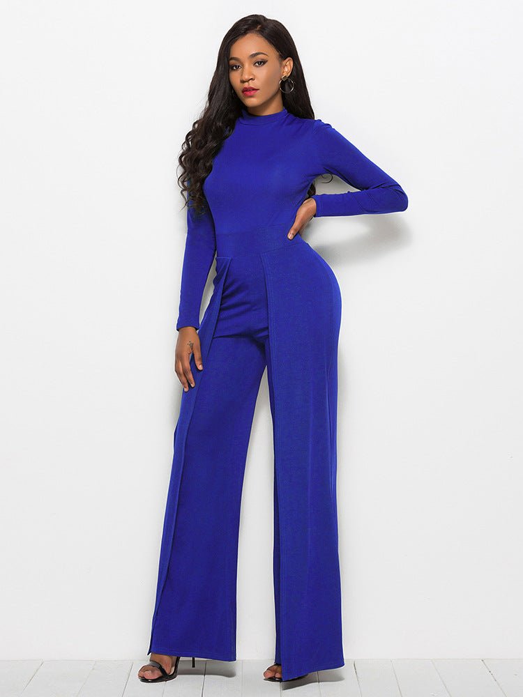 Long Sleeve Mock Neck Wide Leg Jumpsuit - DunbiBeauty, LLC