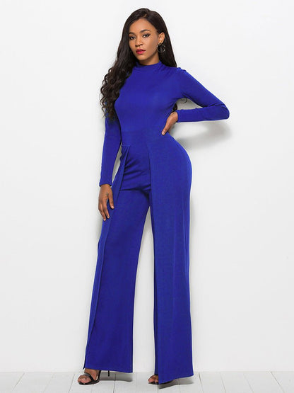 Long Sleeve Mock Neck Wide Leg Jumpsuit - DunbiBeauty, LLC