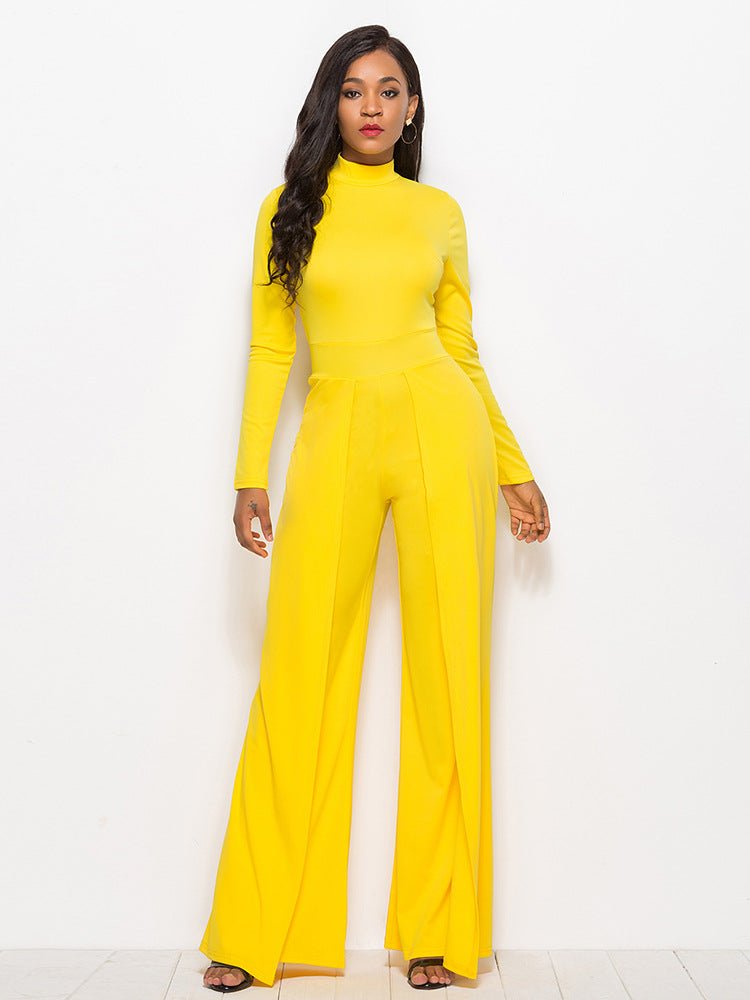 Long Sleeve Mock Neck Wide Leg Jumpsuit - DunbiBeauty, LLC