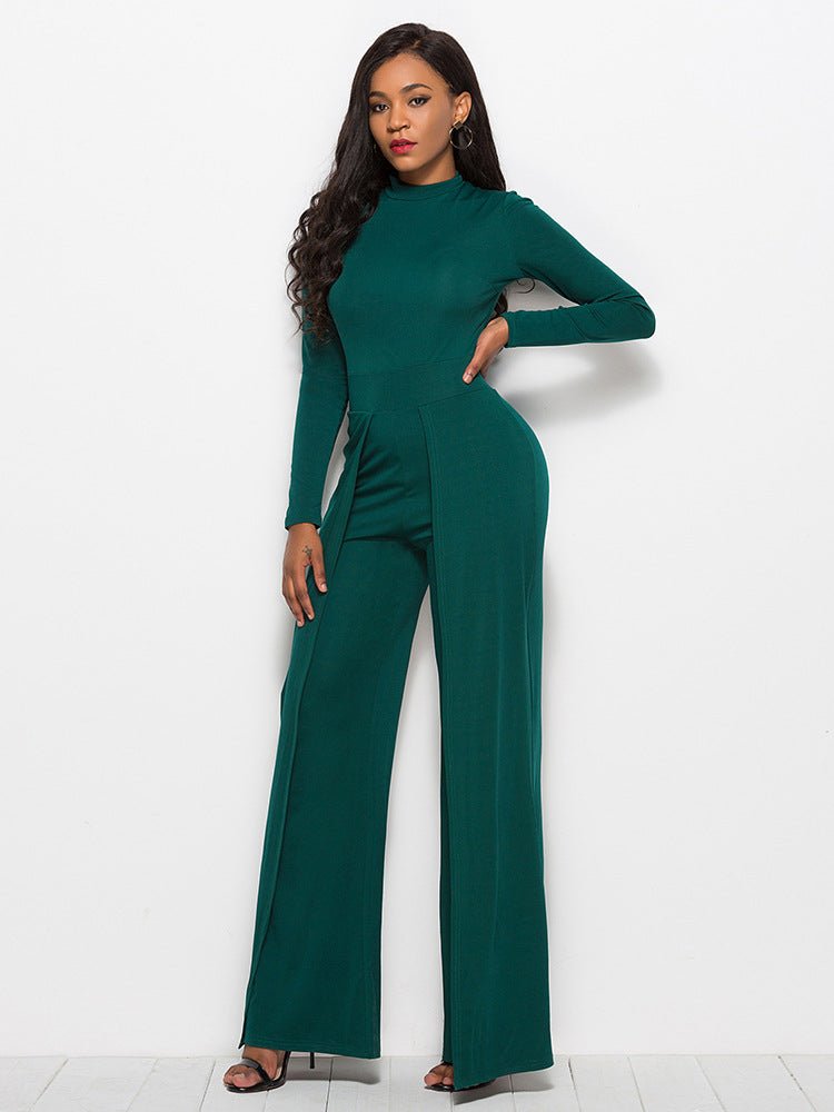 Long Sleeve Mock Neck Wide Leg Jumpsuit - DunbiBeauty, LLC